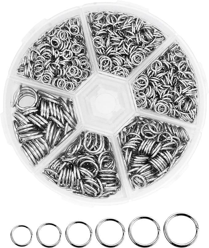 Mandala Crafts Assorted Stainless Steel Jump Rings Jewelry Findings Metal O Rings for Jewelry Making Supplies - 1250 4mm to 10mm Small Open Jump Rings Kit for Necklace Earring