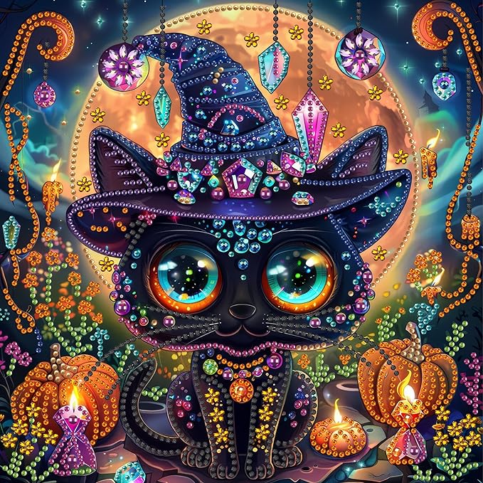 SKRYUIE DIY Diamond Art Kits for Adults Halloween Special Shape - 5D Diamond Painting Kits for Adults Cat - Crystal Embroidery Cross Stitch - Craft for Wall & Office Decor 12 x 12 Inch c1
