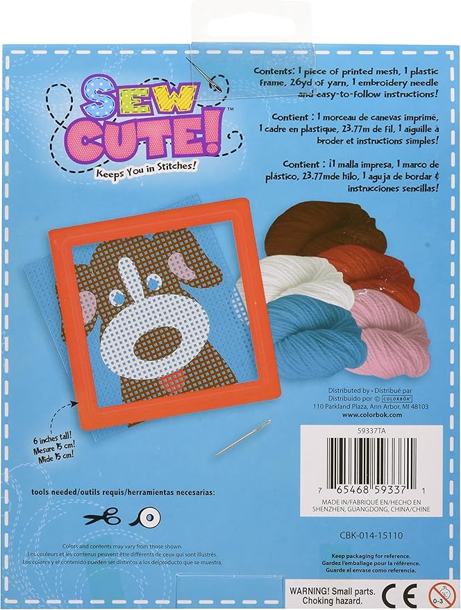 Colorbok 59337 Dog Learn to Sew Needlepoint Kit, 6-Inch by 6-Inch Red Frame