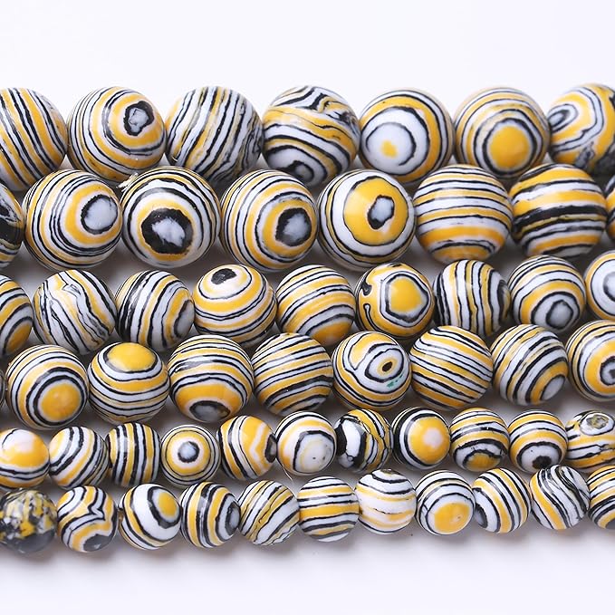 Yellow Peacock Turquoise Stone Beads for Jewelry Making Gemstone Round Crystal Bracelet Necklace 1 Strand 15.5inch 45PCS 8MM