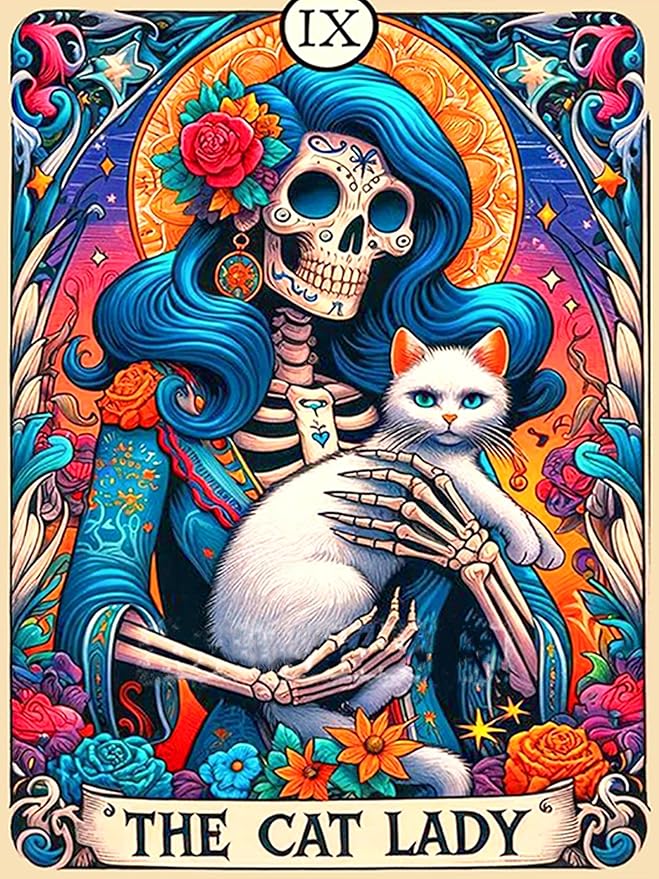 Meothan Diamond Art Kits for Adults, Horror Skull and Cat Diamond Painting Kits for Adults, 5D DIY Round Full Drill Gothic Gem Art Paint by Diamonds Dots Crafts Kits for Home Decor Gift 12x16inch