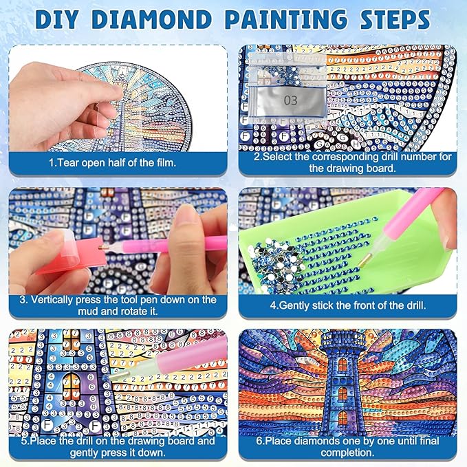 DOMROM Lighthouse Diamond Art Hanging Kits for Adults Beginners, Special Shaped Crystal Diamond Painting Lighthouse Pendant, DIY Diamond Art Suncatchers Landscape for Home Garden Wall Decor Gift
