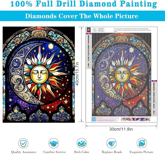 Meothan Diamond Painting Kits Moon Sun Diamond Art Kits for Adults, Stained Glass Paint with Diamond Dots Gem Art Crafts Kits for Home Wall Decor Gift (12x16inch)