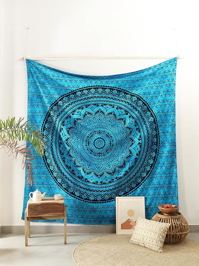 popular handicrafts queen mandala hippie hippy tie dye psychedelic ombre tapestry wall hanging - indian maditation gypsy bohemian dorm room decor tarqouise 81x88 inch