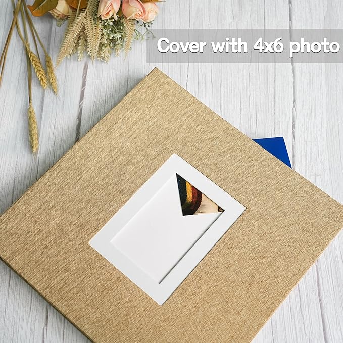 Vienrose Photo Album Self Adhesive for 2x3 4x6 5x7 8x10 Pictures DIY Scrapbook 60 Blank Pages Linen Cover Memory Book for Wedding, Baby Growth, Travel, Khaki