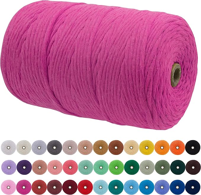 JeogYong Single Strand Macrame Cord 3mm x 218 Yards (656 Feet) Soft Cotton Rope Macrame Yarn 3 mm Macrame Cord, Macrame Supplies for Crafts Wall Hangings Plant Hangers Decorations (Rose Red)