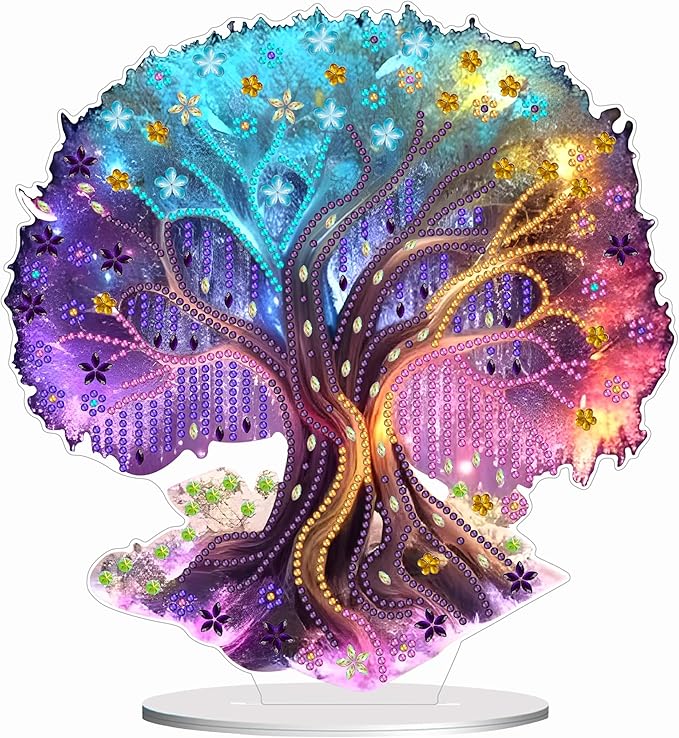 hyzsj DIY Diamond Desktop Ornament Tree of Life, Crystal Diamond Art Painting Tabletop Ornaments Single Sided, Diamond Ornament for Adult Beginner Home Office Decor Crafts Gift