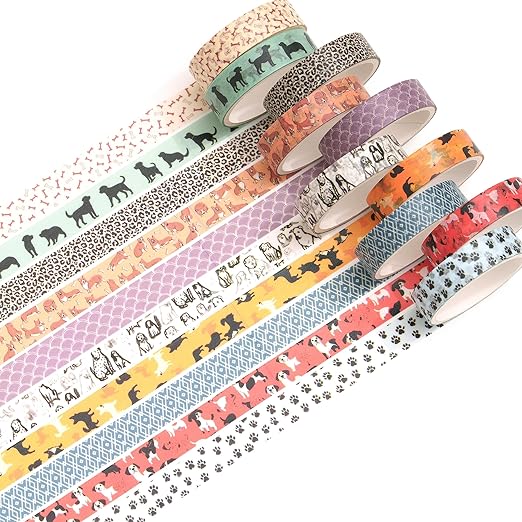 10 Rolls Skinny Washi Tape Set Texture Arts Adhesive Tapes Basic Patterns Decorative Masking Tape Sets for Craft, Kids, Scrapbook, DIY, Gift Wrapping (Style Two)