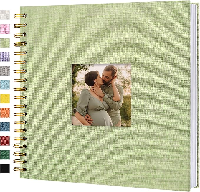 Scrapbook Photo Album Linen Cover, 10 x 10 Inch Hardcover Kraft White Pages Memory Book, for Travel Wedding Guest Book Christmas Baby Shower (40 Sheets/ 80 Pages,Grassgreen)