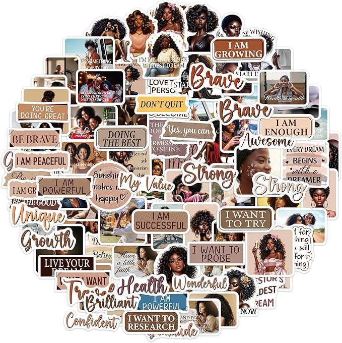 Black Girl Vision Board Stickers, 100 Pcs Inspirational Vision Board Supplies for Black Women, Affirmation Quote and Positive Self Love Decals for Journal Planner Scrapbook Laptop DIY Wall Decor
