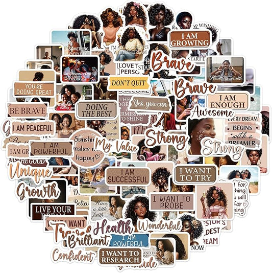 Black Girl Vision Board Stickers, 100 Pcs Inspirational Vision Board Supplies for Black Women, Affirmation Quote and Positive Self Love Decals for Journal Planner Scrapbook Laptop DIY Wall Decor