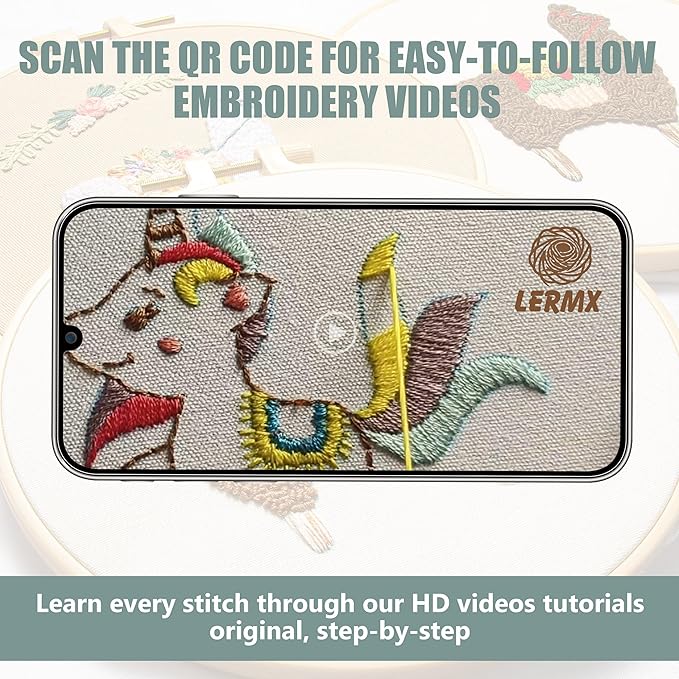 embroidery kit for beginners adults, adult starter cross stitch kit needlepoint complete diy kit with unique patterns, hoop, colorful threads, tools, step by step instructions & video tutorial