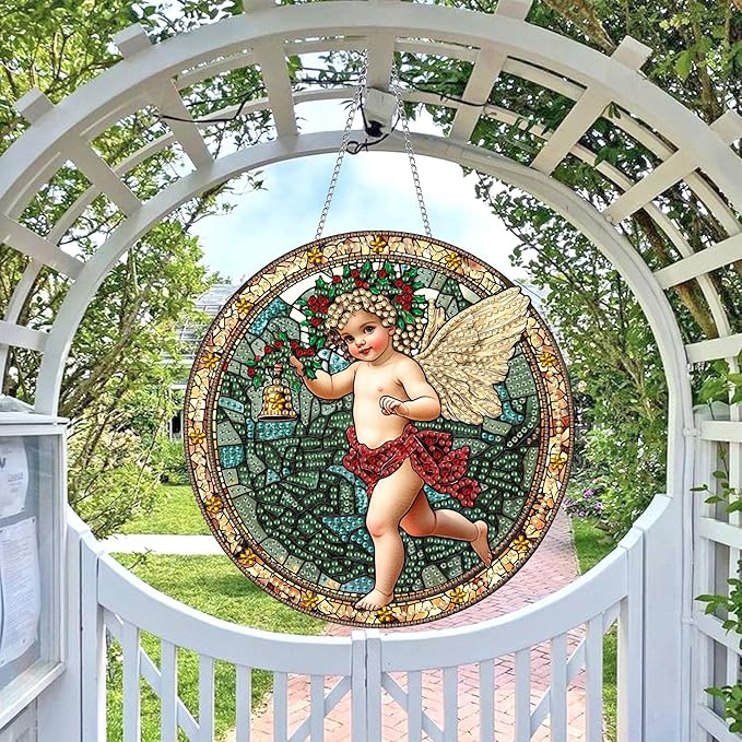 Wergund 5D DIY Angel Diamond Art Hanging Kits, Diamond Art, Acrylic Special Shaped Rhinestone, Window Hanging Pendants for Home Wall Garden Front Door Outdoor Decor Gift
