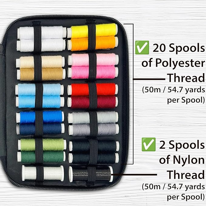 Beginner Hand Sewing Kit with Portable Case – Sewing Supplies for Adults & Kids, 22 Thread Spools, Needles, Scissors, Thimble & Measuring Tape for Home, Travel, Dorm & Emergency Clothing Repairs