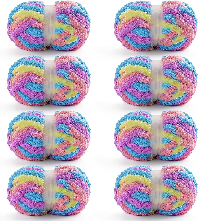 8 Pack Chunky Yarn for Crocheting, Blanket Thick Chenille Yarn for Hand Knitting, Soft Yarn Chunky Yarn for Crochet 28 Yds 7.7 Oz Each Skein (Macaroon)