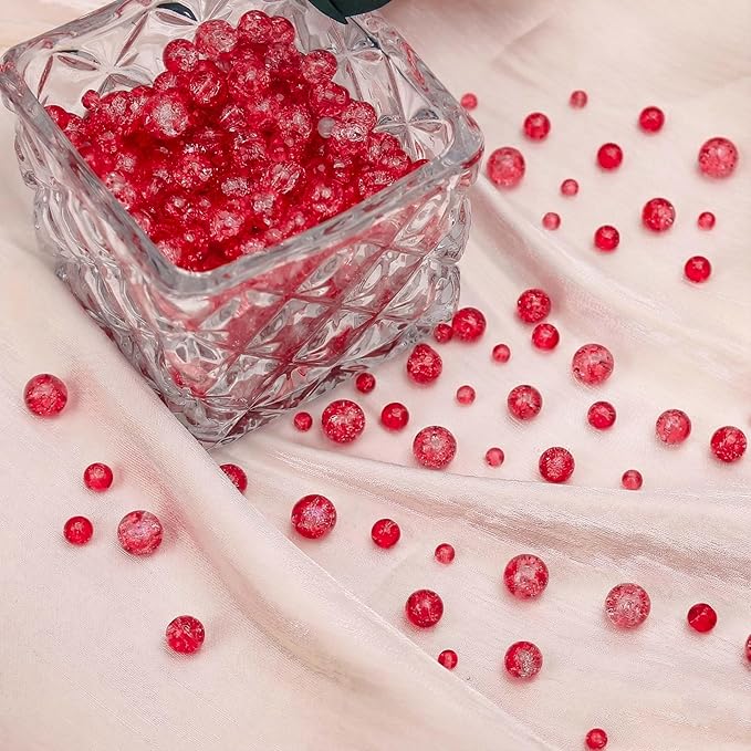 400PCs 4mm Red Crackle Glass Beads Bulk, Round Smooth Hole Glass Crystal Beads for Jewelry Making, DIY Bracelets, Necklaces, Bag Charms, Keychains and Craft Projects