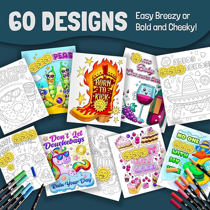 RYVE Coloring Books for Adults Relaxation Bundle – 2 Set of Funny & Relaxing Adult Coloring Books for Women & Men, Perfect Relax Stress Relief Gift (2-Pack)