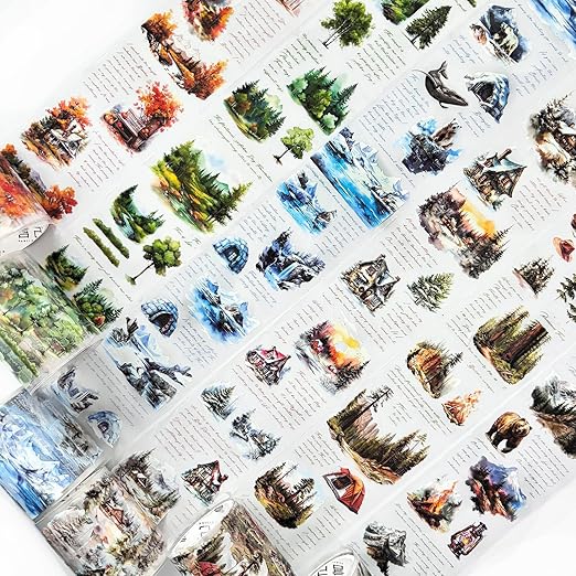 Landscape Tape Stickers for Journaling Supplies, 6 Rolls PET Vintage Nature Stickers for Scrapbooking, Journaling, Planner (Landscape)