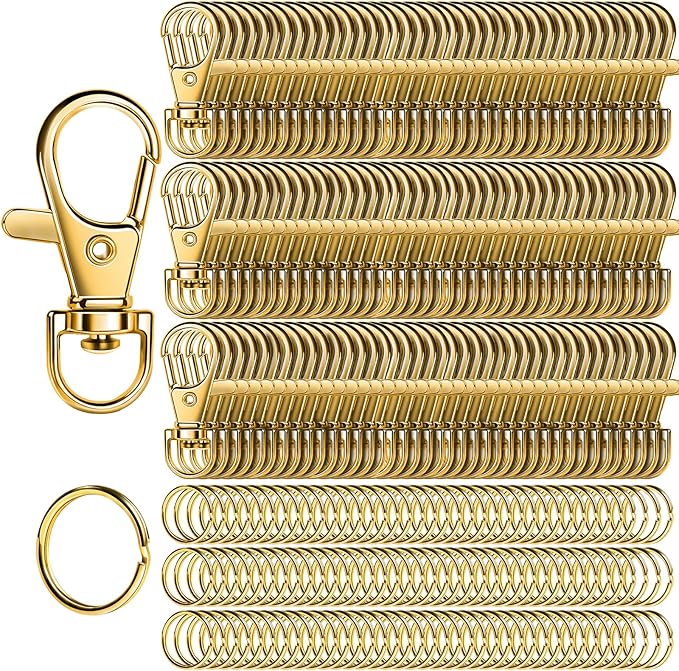 LEOBRO 240PCS Lobster Claw Clasps and Key Rings, Metal Key Chains, 120PCS Keychain Clips and 120PCS Key Chain Ring for Keychain, Jewelry Making, Art Crafts, Gold