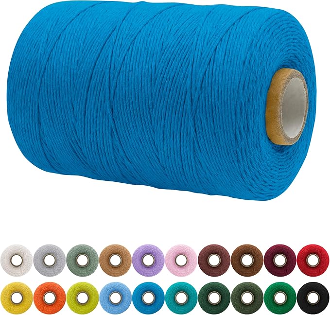 JeogYong Single Strand Macrame Cord 1mm x 426 Yards (1279 Feet) Soft Cotton Rope Macrame Yarn 1 mm Macrame Cord, Macrame Supplies for Crafts Wall Hangings Plant Hangers Decorations (Lake Blue)