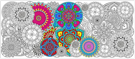 dvbonike jumbo mandala coloring poster giant flower color-in paper poster diy drawing blank doodle art banner circular floral 55.1x23.6 inch wall decor, home school activity party supplies for kids