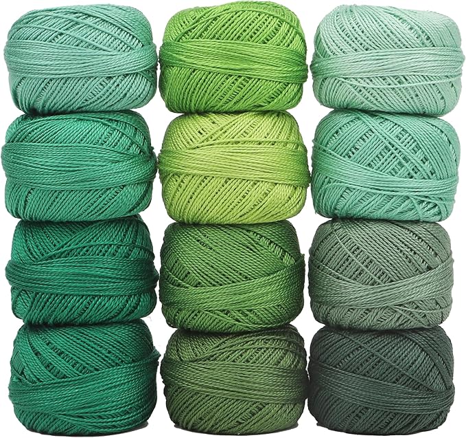 Size 8 Double Mercerized Egyptian Long Staple Cotton Pearl Thread 12 Gradient Colors per Box 5 Grams Ball Rainbow Color Embroidery Thread for Crochet Cross Stitch Hand Embroidery (12M)