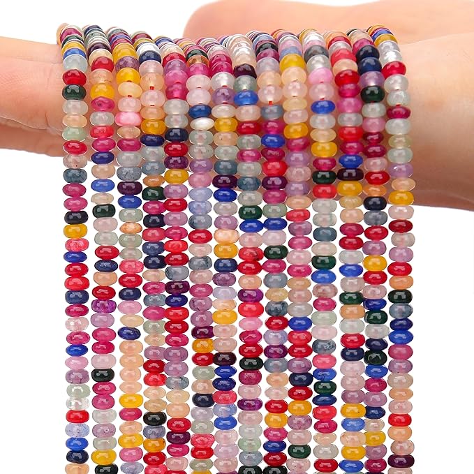 2 Strands (300PCs) Mix Color Rondelle Beads, 2 * 4mm Gemstone Loose Spacer Abacus Disk Beads for DIY Bracelet Necklace Earrings Jewelry Making, Craft Supplies Beading Kit (Type 5)