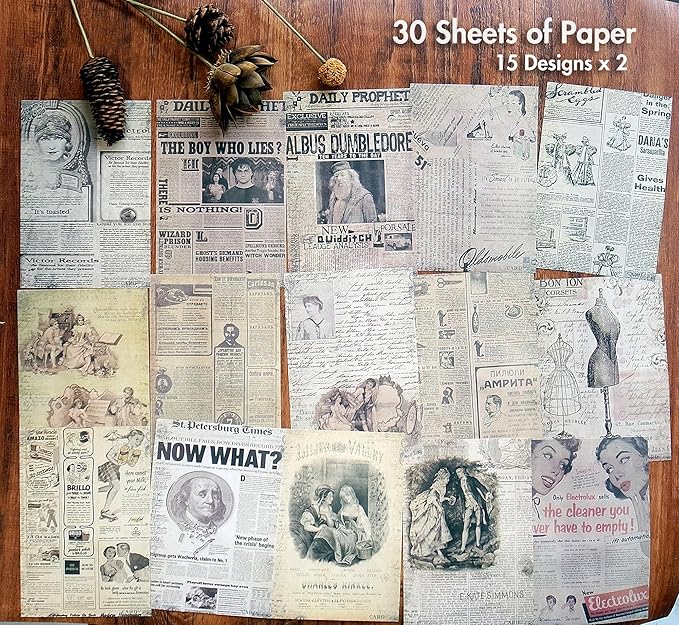 okupan vintage scrapbook stickers and ephemera pack – pre cut design scrapbooking supplies with 216 washi stickers & 30 papers for jounk journaling, planners, diy crafts, card making