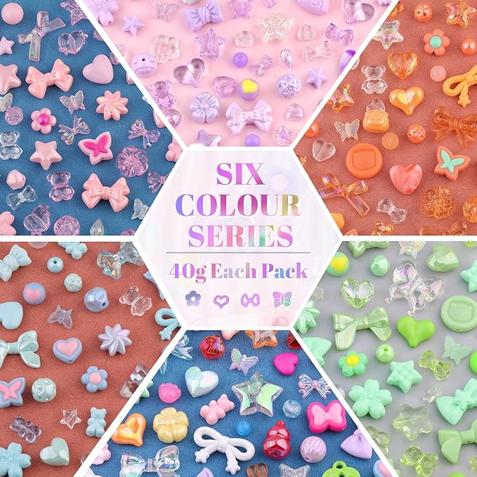 400-450PCS TINKRSTUFF Assorted Acrylic Beads, Mixed Cute Beads for Bracelet Making, Aesthetic Bow Flower Star Butterfly GummyBear Kawaii Charms for Jewelry Necklace Making DIY Keychain Phone Charm