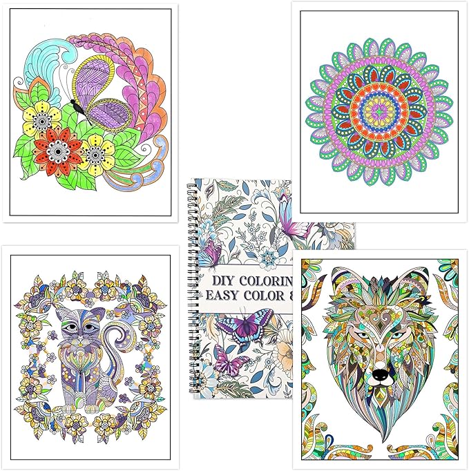 Adult Coloring Book Set with 36 Colors Markers,Spiral Bound Coloring Books with Mandala Flowers Animals Patterns for Adult Women Relaxation & Anxiety Relief