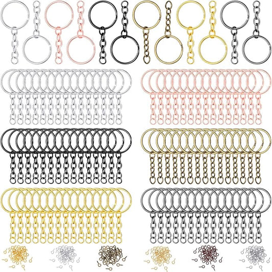 Hotop 360 Pcs Key Rings for Crafts Keychain Making Kit Including 90 Open Jump Rings Connectors, 180 Small Screw Eye Pins Hooks Bulk for DIY Keychain Supplies Crafts Jewelry Making(25 mm,Mixed Color)