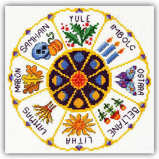 Povitrulya Counted Cross Stitch Kit Wheel of The Year - DIY Hand Embroidery Set, Pagan Celtic Wiccan Calendar, Pattern with Witchy Design for Adults, Norse Home Decor, Halloween Seasonal Gift