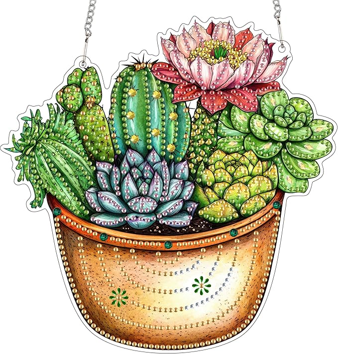 SKRYUIE Plants Hanging Diamond Art Kits for Adults Pendant Suncatcher, Special Shaped Crystal DIY Pearl Diamond Painting Kit, Gift for Mother Spring Summer Window Wreath Decor 7.6 x 7.6 Inch A26