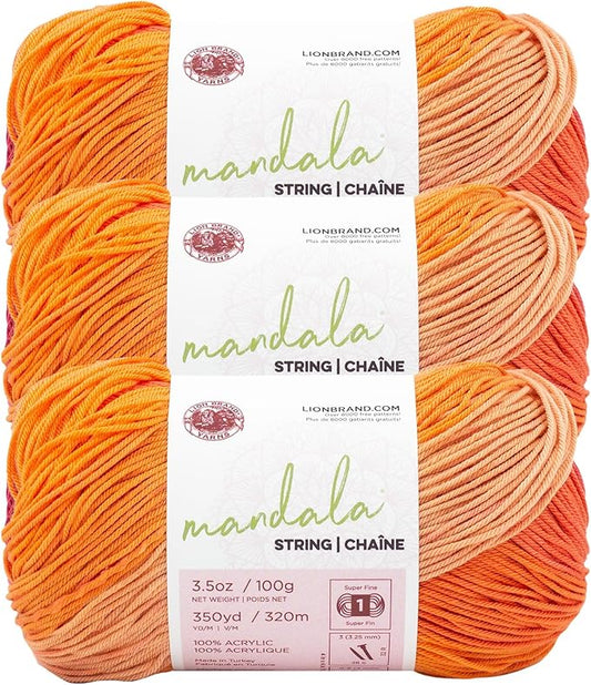 Lion Brand Yarn Mandala String, Fingering Yarn for Knitting and Crochet, Jingle, 3 Pack