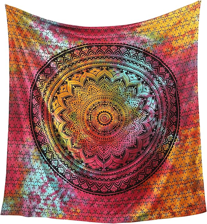 popular handicrafts queen mandala hippie hippy tie dye psychedelic ombre tapestry wall hanging - indian maditation gypsy bohemian dorm room decor multicolor black 81x88 inch