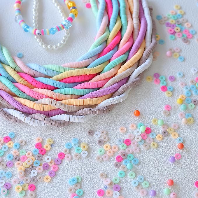5000Pcs Clay Beads for Bracelets Making 14 Strands Polymer Clay Beads Disc Flat Heishi Beads Round Colorful Handmade Spacer Beads for Jewelry Making DIY Friendship Bracelet Necklace Earrings