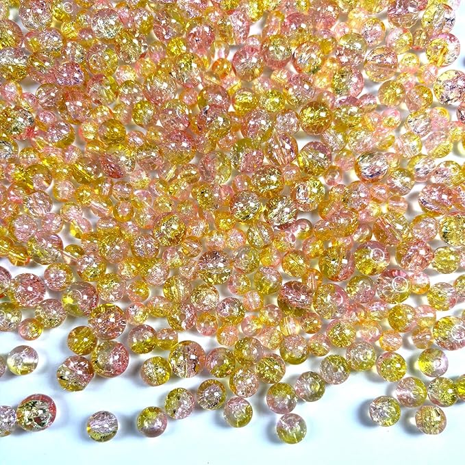 Glass Beads for Jewelry Making, 315Pcs Crackle Round 6/8/10mm Crystal Beads for Bracelet Craft Necklace Earring Making Wine Charms Wind Chimes, Aqua with Light Yellow Color