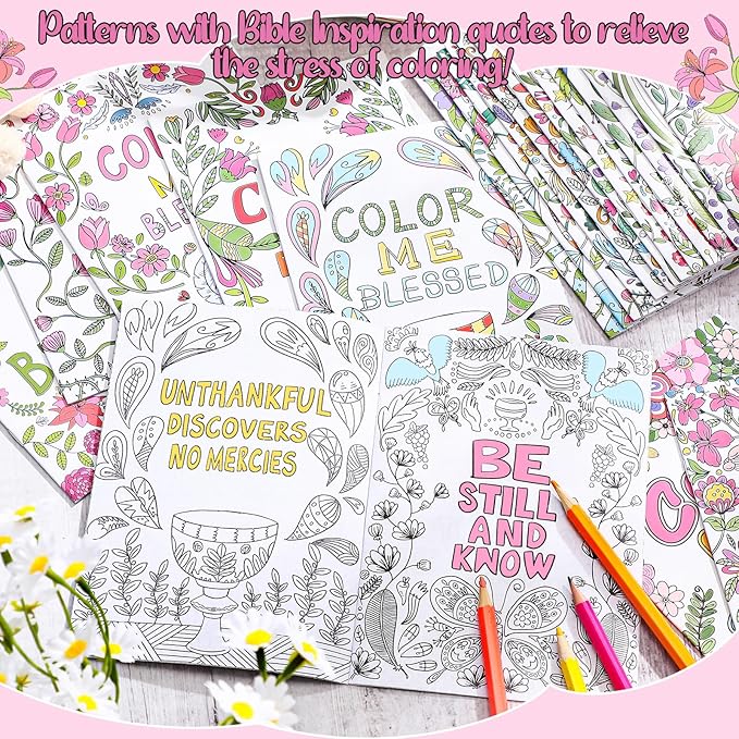 Liliful 24 Pcs Blessed Theme Coloring Book Bulk for Adult DIY Flower Stress Relief Color Drawing Book with Patterns for Adults, Party Favors, Goodie Bag Filler and Holiday Gifts