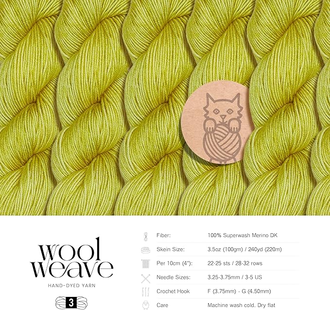 Superwash Merino Wool Yarn for Knitting & Crocheting - Hand Dyed, 100gr, 240 Yards, DK Weight - Luxurious, Soft & Durable Pistachio Yellow Yarn