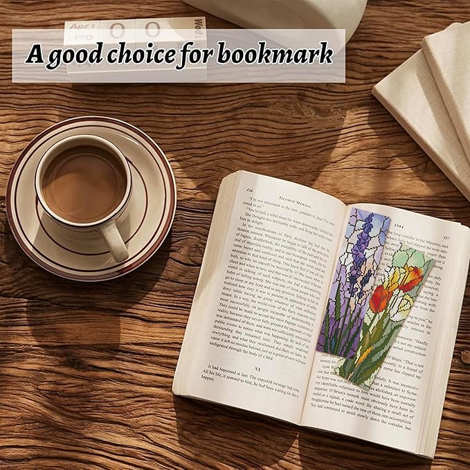NEGEKFKX 6 Pcs Cross Stitch Bookmark Kit for Adult Beginners,Broken Glass Flowers Cross Stitch Kits 14 CT DIY Cross Stitch Kits Adult Stamped Bookmark Embroidery Bookmarks Kit