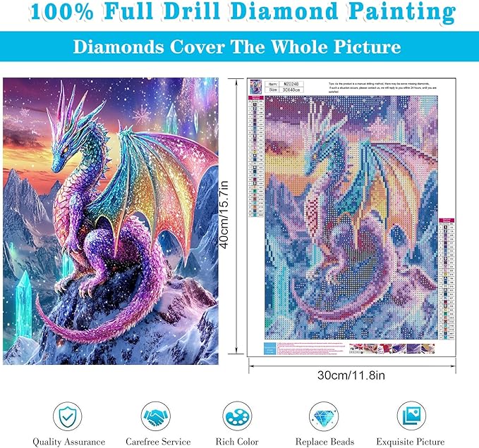 Meothan 5D Diamond Painting Kits for Adults Beginners Dragon Diamond Art Kits for Adoults DIY Full Round Paint with Diamond Art Dots Crystal Dragon Gem Art Painting Crafts Kits 11.8x15.7inch