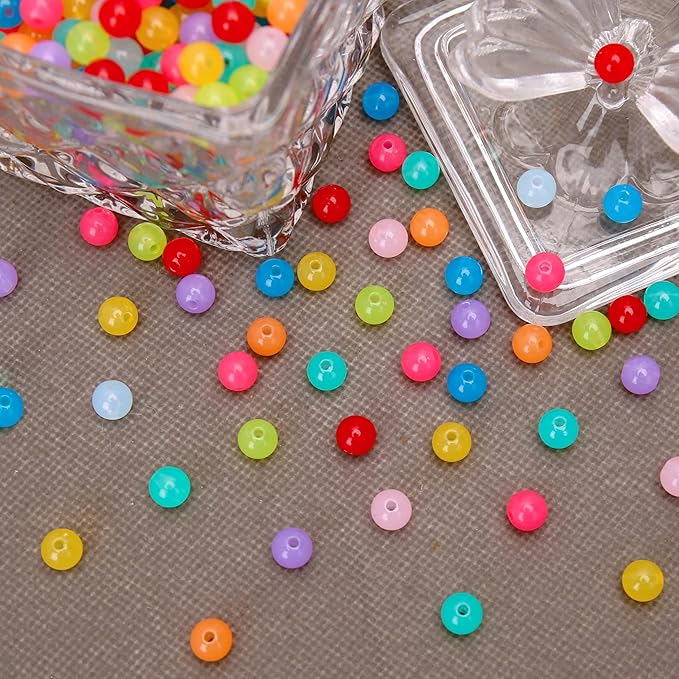bonny boxx 500pcs 8mm jelly deep mix colors round beads, smooth transparent acrylic balls, plastic resin gumball bubblegum chunky beads for necklace & bracelet making, crafting supplies