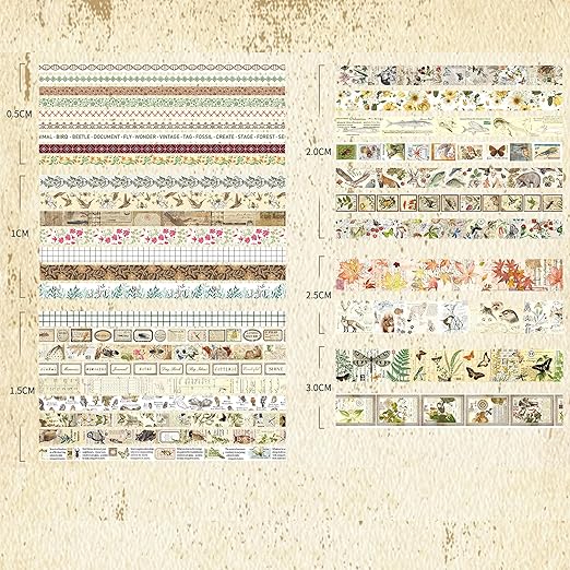 36 Rolls Vintage Washi Tape Pack Retro Arts Adhesive Tapes Wide Chronicle Decorative Masking Tape Sets for Craft, Kids, Scrapbook, DIY, Gift Wrapping (Soul Songs)