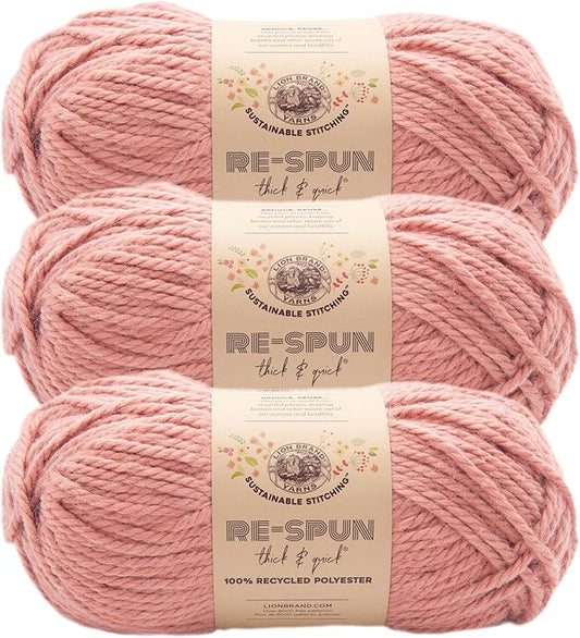 Lion Brand Yarn, Re-Spun Thick & Quick Super Bulky Yarn for Knitting, Crochet, and Crafts, Desert Sand, 3 Pack, Soft Fiber for Chunky Blankets, Bulky Throws, and Cozy Sweaters