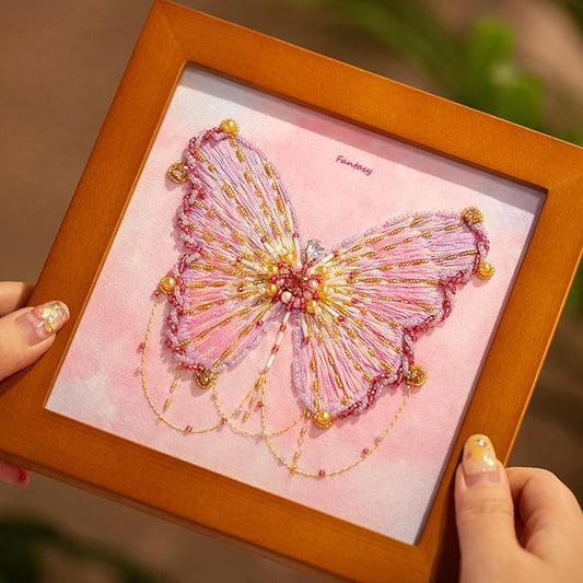 Craftreasure Embroidery Kit for Adults, Butterfly Needle Point Kits Adults Beginner Include Embroidery Beads Threads for Craft Lover Hand Stitch with Embroidery Skill Technique (Purple-Intermediate)