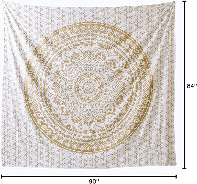 tapestry golden hippie mandala ombre wall hanging - indian popular mandela bohemian psychedelic bedspread dorm room decor with metallic shine tapestry 84"x90"