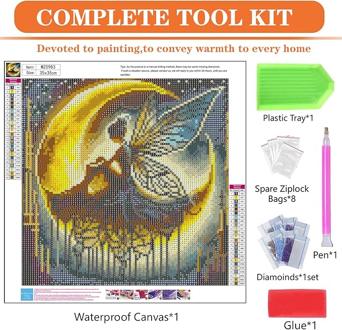 igoodom Diamond Art Kits for Adults, Fairy Diamond Painting Kit, Full Drill Round Moon Diamond Art Kits, DIY Gem Art and Crafts for Home Wall Decor Gift 14x14inch