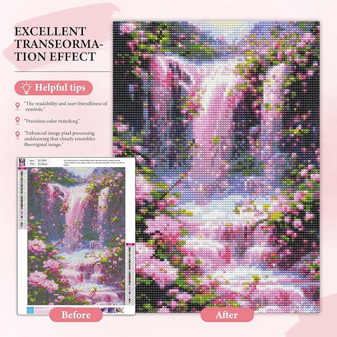 Yezavesu Landscape Scenery Diamond Art Kits for Adults, Waterfall Diamond Painting Kit for Beginners, 5D DIY Round Full Drill Painting with Gem Art Craft Kits for Home Wall Decor 12x16 Inch
