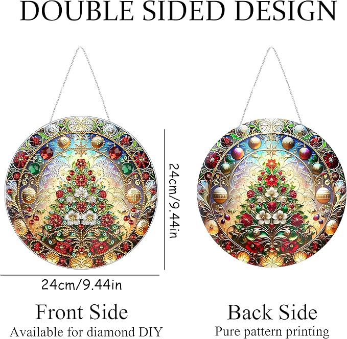 Diamond Art Hanging Kit for Adult,Special Shaped Rhinestone,DIY Acrylic Diamond Art Painting Window Pendants Home Garden Wall Hanging Kits Hanging Ornament,Double Sided. (Christmas Trees-1)