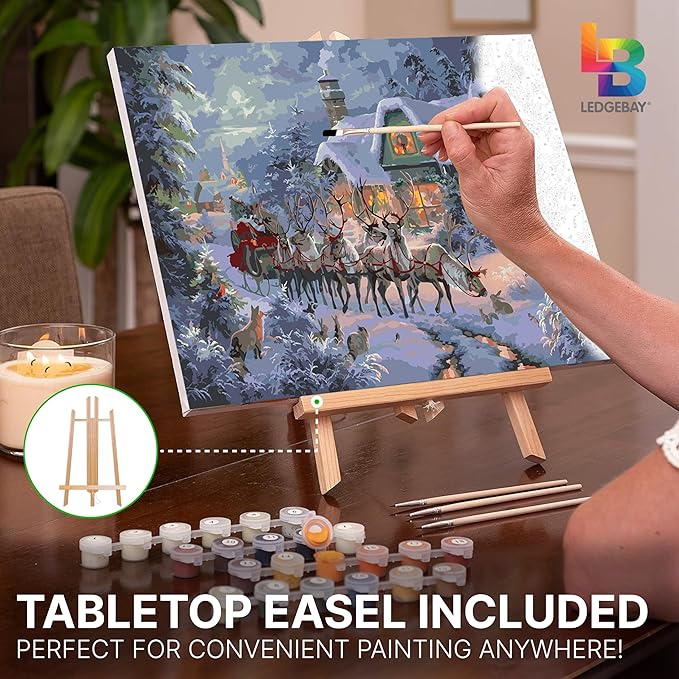 Ledgebay DIY Paint by Numbers Kit for Adults Framed Canvas Beginner to Advanced Paint by Numbers Kit Kits Include Acrylic Paint Set Brushes&Tabletop Easel (Christmas Magic 16" x 20" Framed)